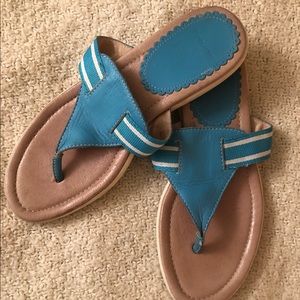 Lands End Aqua & White Flip Flop Sandals 7B